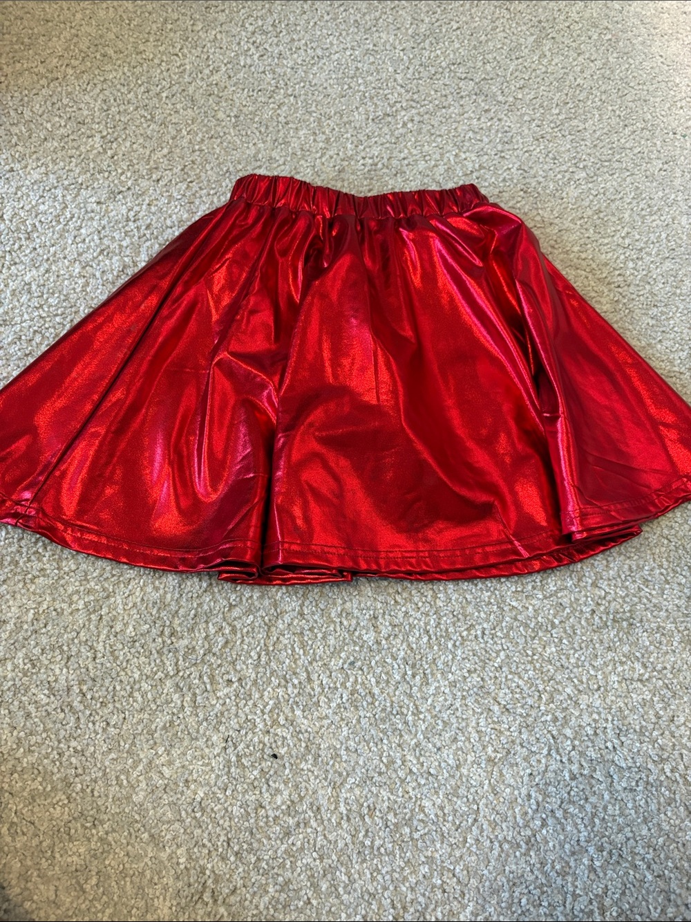 Girls Shiny Red Metallic Flare Skirt